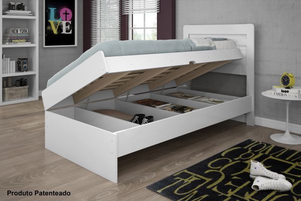 Cama Solteiro Larissa Bau Branca